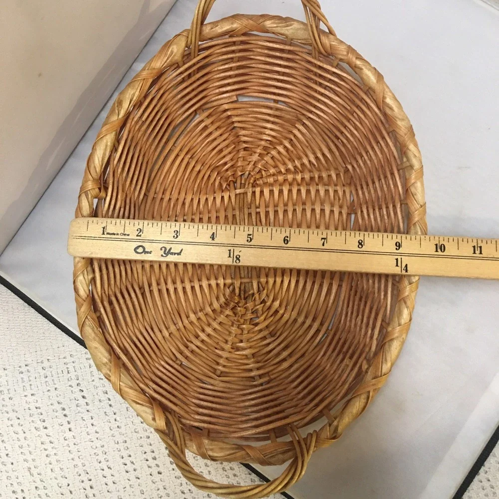 Wicker Oval Serving Basket Tray Unisex Medium Tan Woven Boho Decor Dual Handles